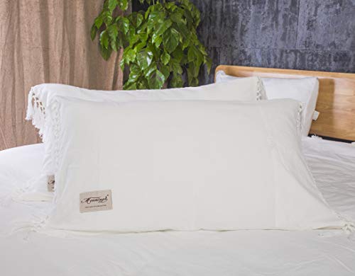 Meaning4 Ivory Pillow Covers Cases Shams Off White Pure Cotton Slips with Tassels Boho King Size 2 Pieces Solid - Thumbnail 5