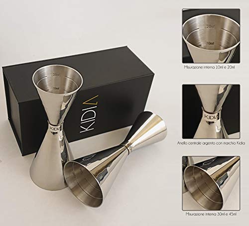 Kidia Doppel Jigger - Doppelter Cocktail-Messbecher mit 30ml & 60ml Füllinhalt - 304 Edelstahl mit Chromüberzug… – Bild 3