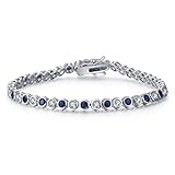 Caperci White Gold Plated Created Blue Sapphire and Cubic Zirconia Diamond Tennis Bracelet, 7.25