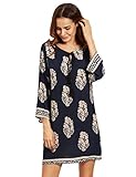 Floerns Women's Bohemian Neck Tie Floral Print Ethnic Style Shift Dress Navy XL