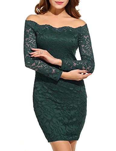 Cindere Women's Floral Lace Off-Shoulder Elegant Bodycon Cocktail Party Wedding Dress (M, Green)