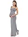 PattyBoutik Mama Striped Scoop Neck Maternity Maxi Dress (Navy Blue and White M)