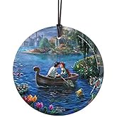 Disney – The Little Mermaid – Kiss The Girl - Ariel – Prince Eric – Thomas Kinkade - 3.5” Starfire Prints Hanging Glass Print Accessory - Officially Licensed Collectible SPCIR484