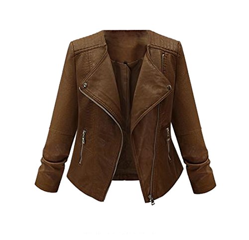 Winwinus Women's Winter Motorcycle Rider Fashion Pu Leather Jackets Brown US 3XL