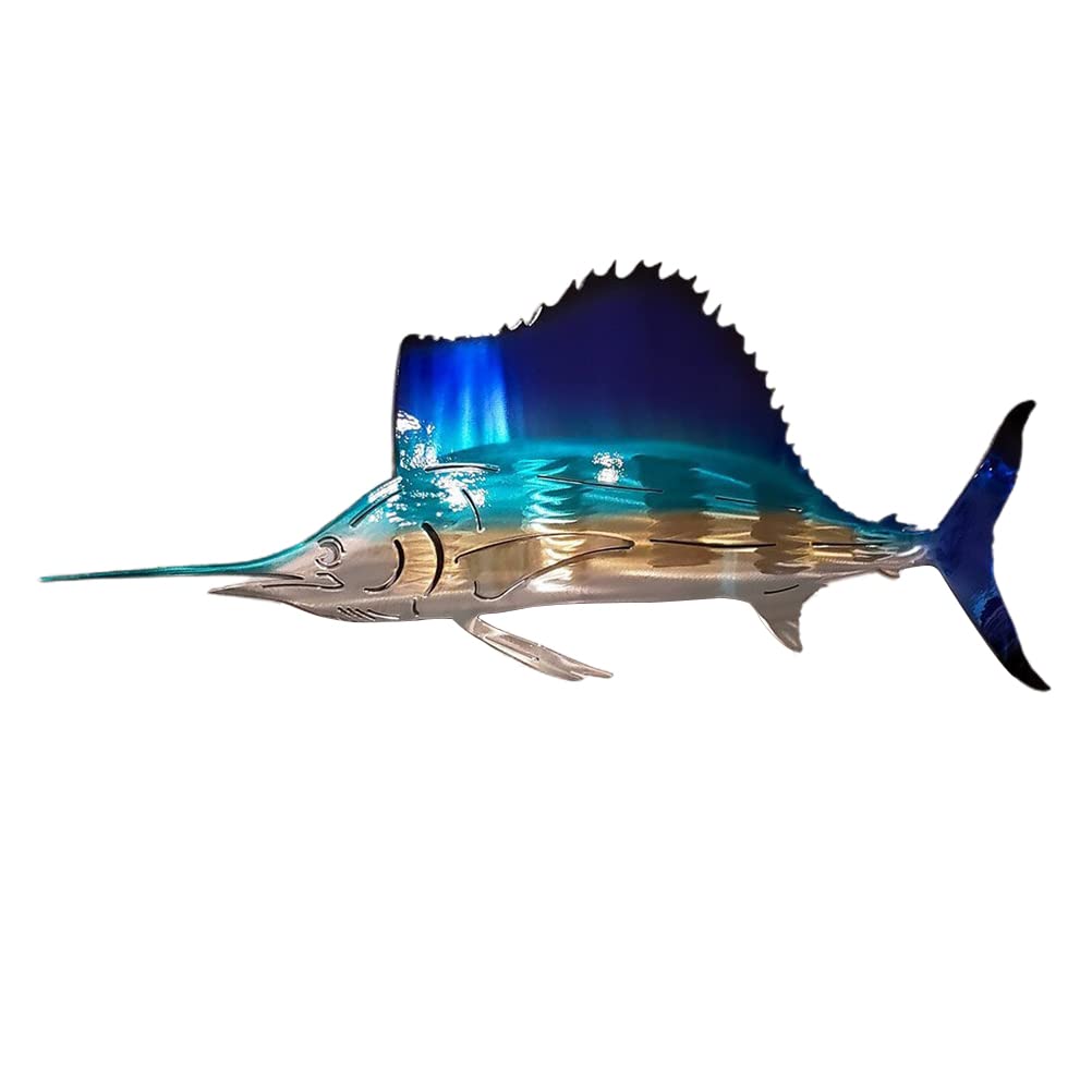 Lseqow Metal Sailfish Wall Art, 3D Sailfish & Sea Turtles Beach Wall Sculpture, Modern Home Decor