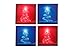 Happy Holidays Merry Christmas Designer Ceramic Coaster Set (4 Coasters, Red and Blue Colors, Each Almost 4 X 4 inches) with Matching Wooden Coaster Holder. (Red and Blue)