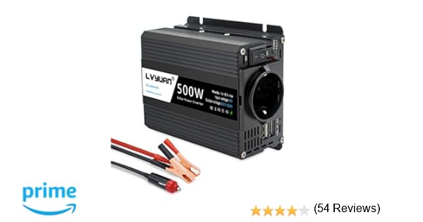 Yinleader 500W Inversor de Corriente, DC 12V, 220V-240V AC Salida, Dual Puertos USB 5V/2.4A