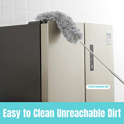 Microfiber Feather Duster with Extra Long Pole(100in.), Bendable, Washable, Detachable, for Cleaning High Ceiling Fan/Light, Cobwebs, Corner Dust, Car, Computer/TV Screens (Grey) - Thumbnail 4