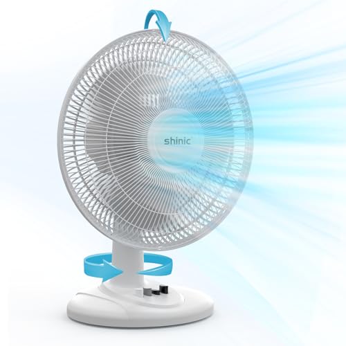 shinic Oscillating Table Fans for Bedroom, 12 Inch Fan, 3-speed, Quiet Fan with Adjustable Tilt, Convenient Push Button Controls, Safety Grill, Quiet Fans for Bedroom Home Office Desk Fan