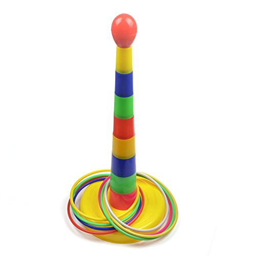 K&J Rainbow Color Plastic Tower Stacking Toss Ring Game Kids Children Sport Toy