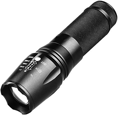 LED Tactical Flashlight Set, Triskye Super Bright 6000 Lumens Cree XM-L T6 LED 5 Modes Zoomable Torchlight With 1 x 18650 Battery+Battery Charger(US PLUG)+Nylon Pouch+Box+Usb Line for Hunting Camping