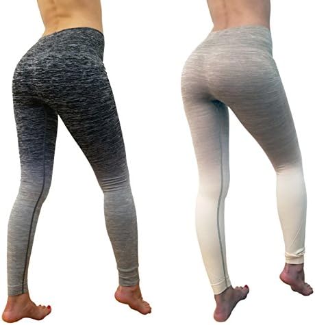 ITZON Black &amp; Grey, Beige &amp; White Ombre Fitness Yoga High Waist Leggings | Comfy, Confident &amp; Stretchy [2 Pack] (Medium)