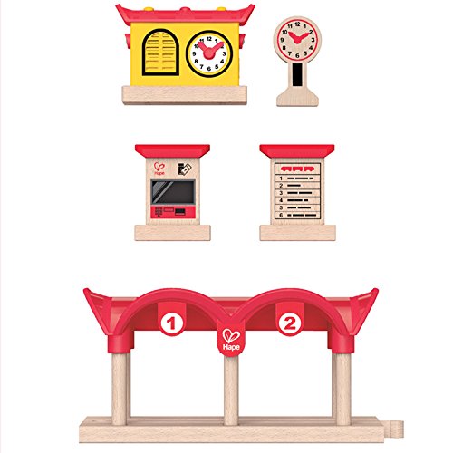 Hape Wooden Railway Record, Listen, & Light Railway Station Kid's Train Set