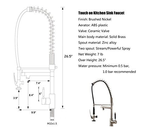 Luxice Commercial Solid Brass Single Handle High-Arc Deck Mounted Pull Down Kitchen Faucet Stainless Steel, Brushed Nickel Faucet with Special Spout Mixer Tap