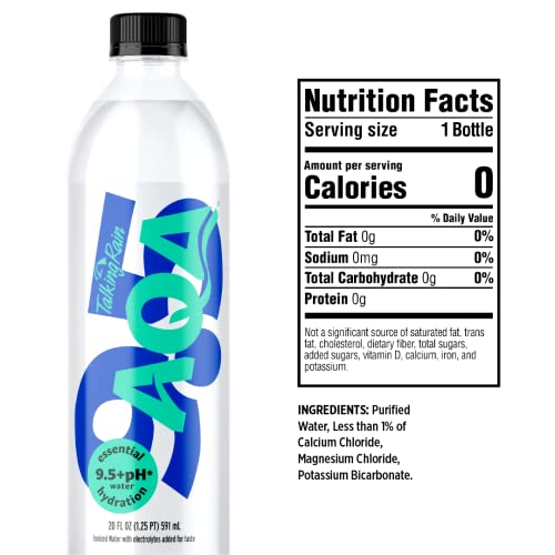 TALKING RAIN AQA ALKALINE IONIZED BOTTLED WATER, 9.5 PH, WITH ELECTROLYTES AND MINERALS ADDED FOR TASTE, 20 FL OZ BOTTLE (PACK OF 12)