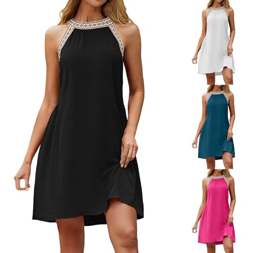 Black Resort Dresses for Women 2026 Vacation A-Line Halter Dress Mini Boho Sundress for Beach Wedding Guest Travel Outfit for Airplane Vestido de Playa para Mujer