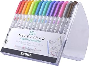 Image of Zebra Pen Mildliner, Double Ended Highlighter, Broad and Fine Tips, Assorted colors, 15-Count