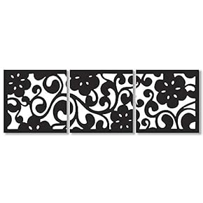 Canvas Wall Art Black and White Simple Pattern Painting Artwork for Home Prints Framed - 12"x12"x3 Panels
