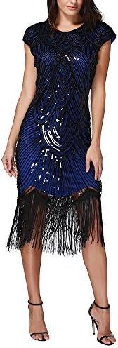 TianWlio Women's V-Neck Beaded Fringed Gatsby Theme Flapper Dress