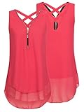 Famulily Women's Sleeveless Chiffon Blouse Shirt Criss Cross Back Casual Zip up Tank Tops