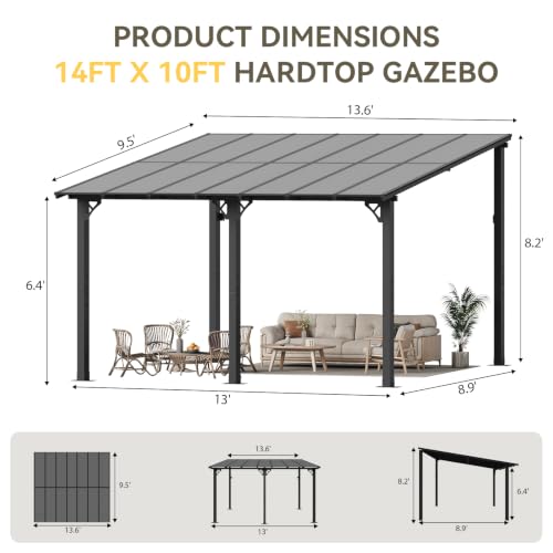 Aoxun 14x10 Lean-to Gazebo with Telescopic Posts, Black Aluminum Pergola for Patio and Backyard image 8