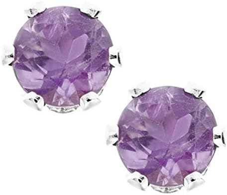14k White Gold Children's Genuine 3mm Round Birthstone Stud Earrings (February - Amethyst)