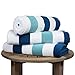 Laguna Beach Textile Co. Striped Cabana Beach Towel - Oversized, Plush 630 GSM Cotton - Marine Blue & Sea Glass Green