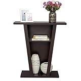 Topeakmart V Console Sofa Entry Table with Two Shelves Hall Furnishings, Espresso