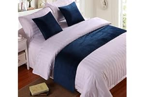 Zhiyuan Solid Velvet Hotel Bed Runner Home Decorative Bed Foot Scarf 19.5 x 94 Inches, Dark Blue