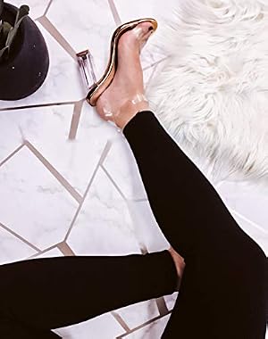 Cape Robbin Maria-7 Clear Perspex Glitter Block Heel Peep Toe Sandals - Rose Gold - View #9
