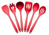 StarPack Basics Range XL Silicone Kitchen Utensil Set (6 Piece) In FDA Grade With Hygienic Solid Coating + Bonus 101 Cooking Tips - Cherry Red