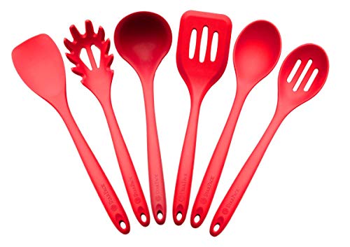 StarPack Basics Range XL Silicone Kitchen Utensil Set (6 Piece) In FDA Grade With Hygienic Solid Coating + Bonus 101 Cooking Tips - Cherry Red