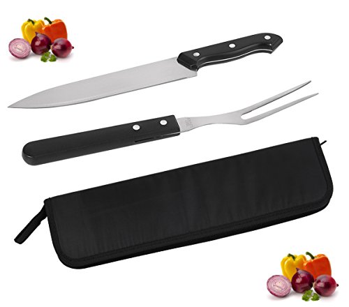 POLIGO Cutlery Carving Knife Set, Sturty Carving Knife and Fork - set of 2 in a handy pouch bag - Perfect Gift Set for Men and Women