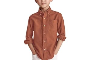 Haloumoning Boys' Long Sleeve Dress Shirts Classic Collared Button-Down Tshirt Solid Cotton Top with Chest Pocket