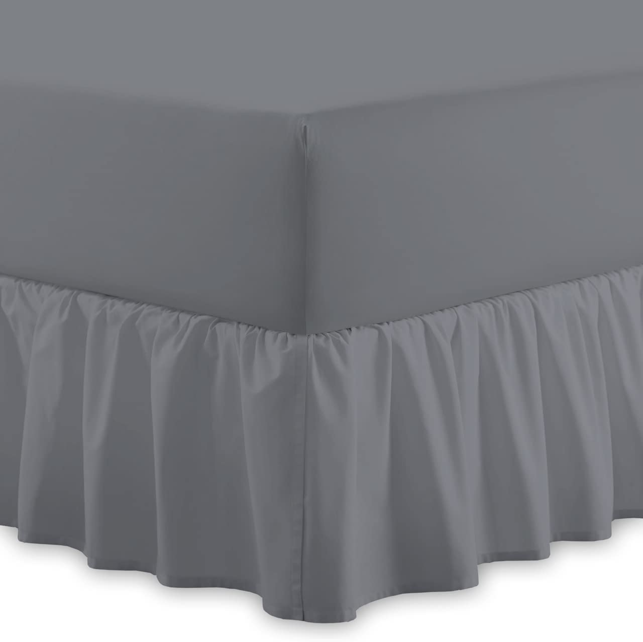 Plain 100% Egyptian Cotton Fitted Valance Sheet | Easy Care 16" / 40cm Extra Deep Frilled Valance Fitted Bed Sheet - Machine Washable - Single Double King Size (Grey, Single)