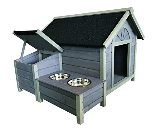 Seny Outdoor Wooden Large Dog House Dog Kennel with Dog Bowls W42xD39xH30 inch