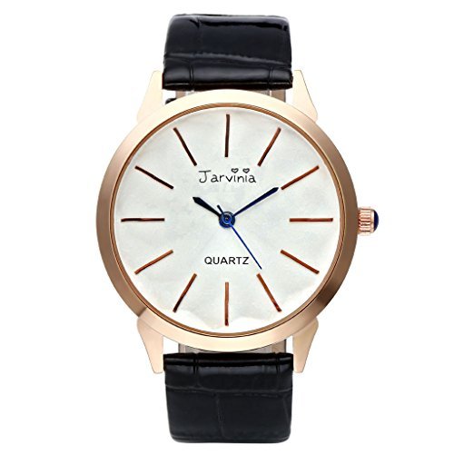 JSDDE Uhren,Elegant Frauen Armbanduhr Einfach Skala Damenuhr Echtleder Armband Rosegold Analog Qaurzuhr J626M,Schwarz