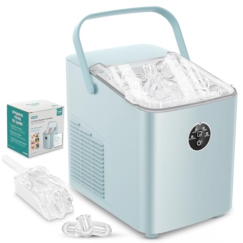 FOHERE Eiswürfelmaschine 14kg 24 Stunden, Eiswürfel in 5 Min, 2 Größen von Bullet Ice, Selbstreinigender Eiswürfelbereiter mit Griff, Eisschaufel u. K