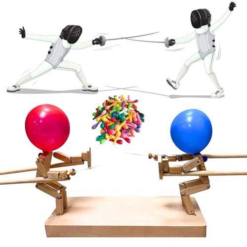 Handmade Balloon Bamboo Man Battle Fun Wooden Fencing Puppets Wooden Bots Battle Game Whack A Balloon For Party Home Decoration - 15