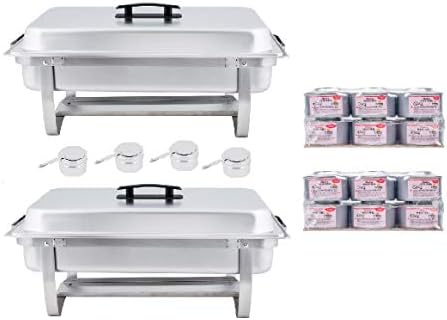 8 Quart Stainless Steel Chafer With Folding Frame Bundle With 12 Pack 6 Hour Wick Chafing Dish Fuel With Safety Twist Cap And Holder.