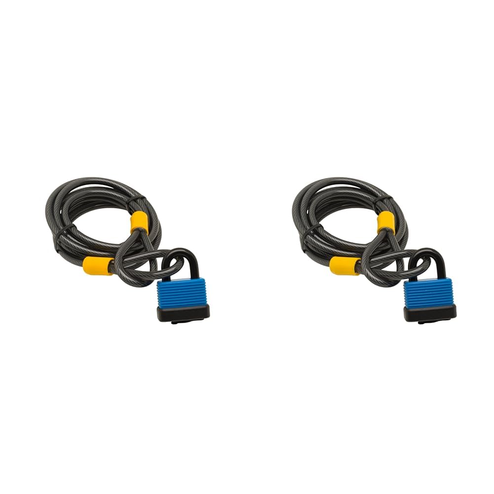 Sterling 825 C WPL 2.5m 8mm Steel Security Cable & 48mm Weatherproof Padlock, Black (Pack of 2)