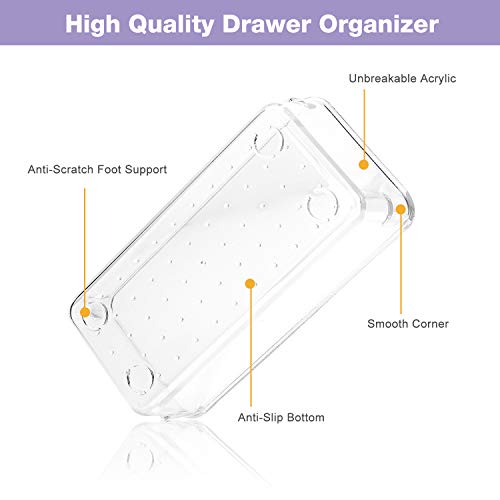 Puricon Desk Drawer Organizers (7 Pieces), Clear Versatile Polystyrene Storage Bins Vanity Trays Makeup Organizer Dividers for Bedroom Dresser Bathroom Kitchen Office -Clear - Thumbnail 2