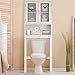 Giantex Over The Toilet Storage Cabinet, Freestanding Bathroom Cabinet w/ 2 Frosted Glass Doors, Inner 3-Position Adjustable Shelf, Open Storage Shelf, Bathroom Organizer & Space Saver