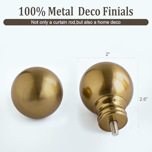 Warm Gold Curtain Rods for Windows 72-144 Inch Brass Extra Long Heavy Duty | Adjustable single 1" Diameter with vintage Brushed Bronze Metal Finials Antique for Living Room Bedroom Farmhouse Kitchen
