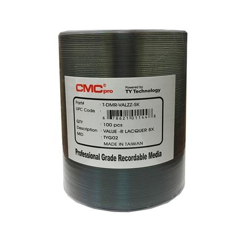 Cmc Pro/Taiyo Yuden DVD-R4.7GB/120MIN Valueline 8X/16X Silver Thermal Lacquer Clear Hub Surface 100pcs Bulk Clear Wrap