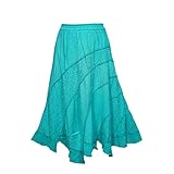 Bohemian Women's Maxi Skirt Light Blue Embroidered Boho Chic Beach Skirts L