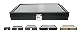 Novel Box Large Glass Top Black Leatherette Metal Clasp Jewelry Display Case 14.75X8.25X2.1" + NB Cleaning Cloth