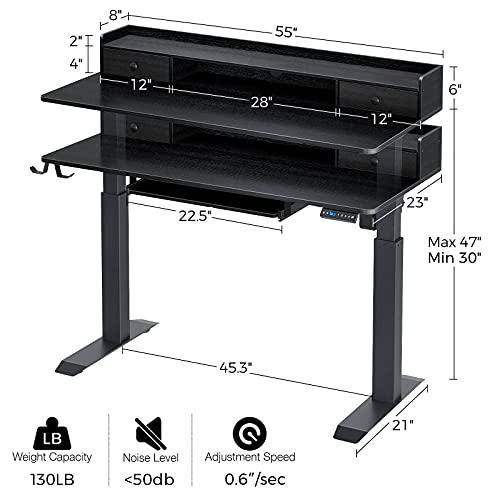 Rolanstar Height Adjustable Desk 55", Standing Desk with Keyboard Tray and Monitor Shelf