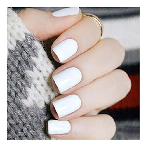 Tgirls 24Pcs White False Nails Glossy Full Cover Square Fake Nails Heart Wedding Party Clip on Nail for Women and Girls (White)