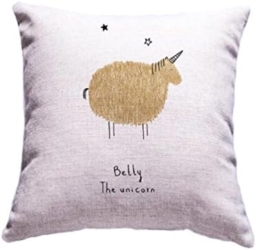Colorful Hand Draw Cartoon Animals Watercolor Art Design Unique Cotton Linen Home Decorative Cushion Cover Throw Pillow Case 18x18 inch (Unicorn)